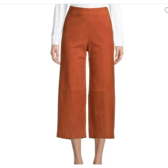 Vince Women's Wide Leg Cropped Lamb Leather Pants Size 8 Dark Brick Rust NWT - Picture 1 of 8
